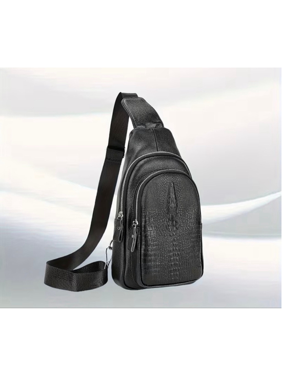 Unbranded Handbags - Unisex Black Crocodile Embossed Crossbody Bag